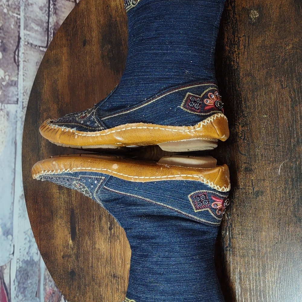 Bamboo Embellished Denim Moccasin Style Ankle Boots - Picture 8 of 16